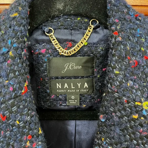 J Crew Nalya Women's Navy w/ Multicolor Tweed Coat, Size 6 - Picture 2 of 3